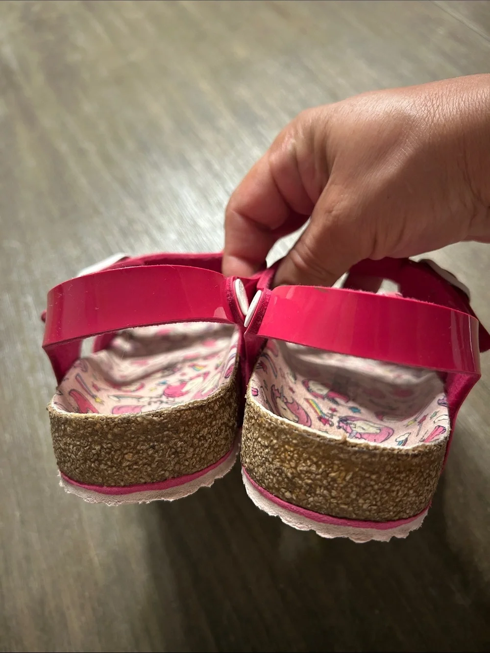 Birkenstock Girls Pink Buckle Sandals with Unicorn Print Sz. 3.